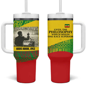 Ethiopia Haile Selassie I Tumbler With Handle with Addis Ababa 1963 Speech Quote Pan-African Flag Colors and Kente Pattern - African Pride