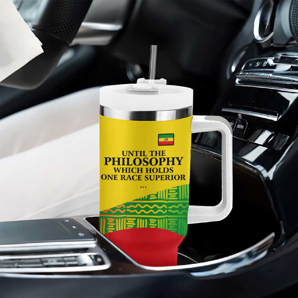 Ethiopia Haile Selassie I Tumbler With Handle with Addis Ababa 1963 Speech Quote Pan-African Flag Colors and Kente Pattern - African Pride