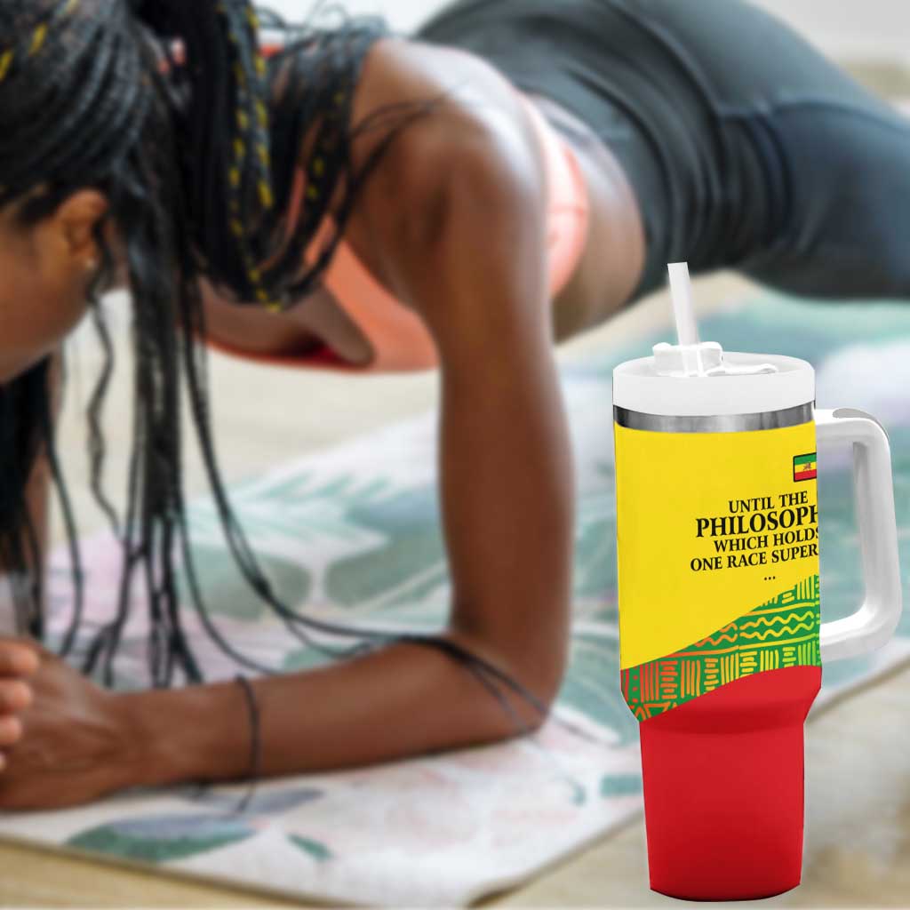 Ethiopia Haile Selassie I Tumbler With Handle with Addis Ababa 1963 Speech Quote Pan-African Flag Colors and Kente Pattern - African Pride