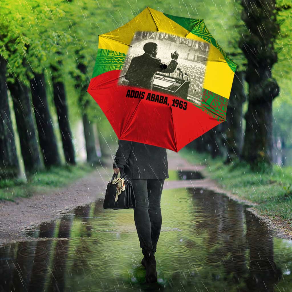 Ethiopia Haile Selassie I Umbrella with Addis Ababa 1963 Speech Quote Pan-African Flag Colors and Kente Pattern - African Pride