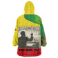 Ethiopia Haile Selassie I Wearable Blanket Hoodie with Addis Ababa 1963 Speech Quote Pan-African Flag Colors and Kente Pattern