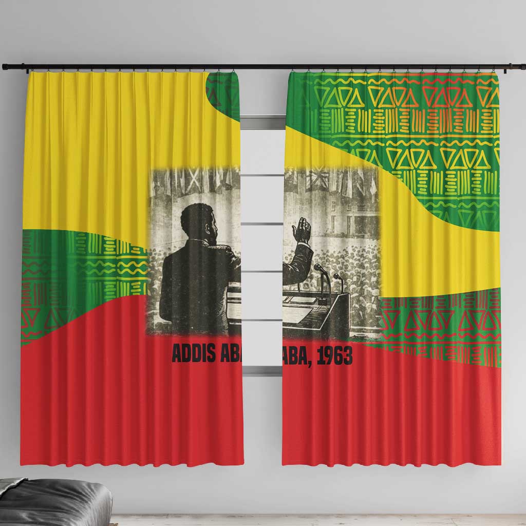 Ethiopia Haile Selassie I Window Curtain with Addis Ababa 1963 Speech Quote Pan-African Flag Colors and Kente Pattern - African Pride