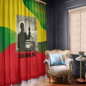 Ethiopia Haile Selassie I Window Curtain with Addis Ababa 1963 Speech Quote Pan-African Flag Colors and Kente Pattern - African Pride