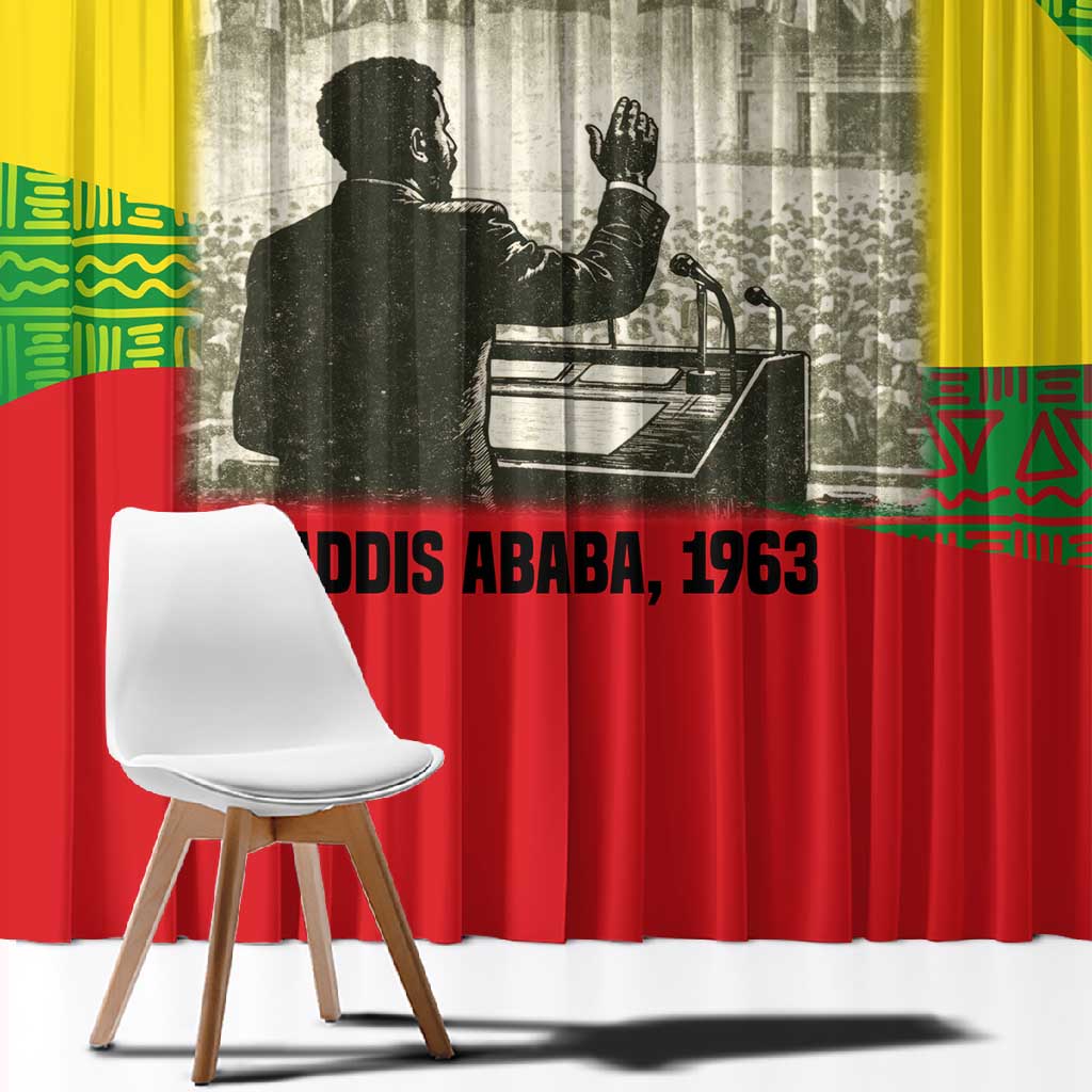 Ethiopia Haile Selassie I Window Curtain with Addis Ababa 1963 Speech Quote Pan-African Flag Colors and Kente Pattern - African Pride