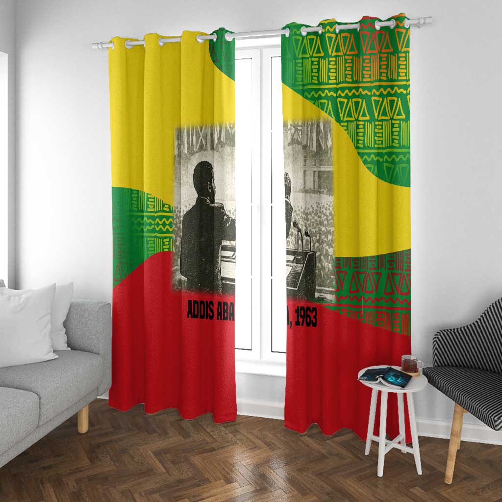 Ethiopia Haile Selassie I Window Curtain with Addis Ababa 1963 Speech Quote Pan-African Flag Colors and Kente Pattern - African Pride