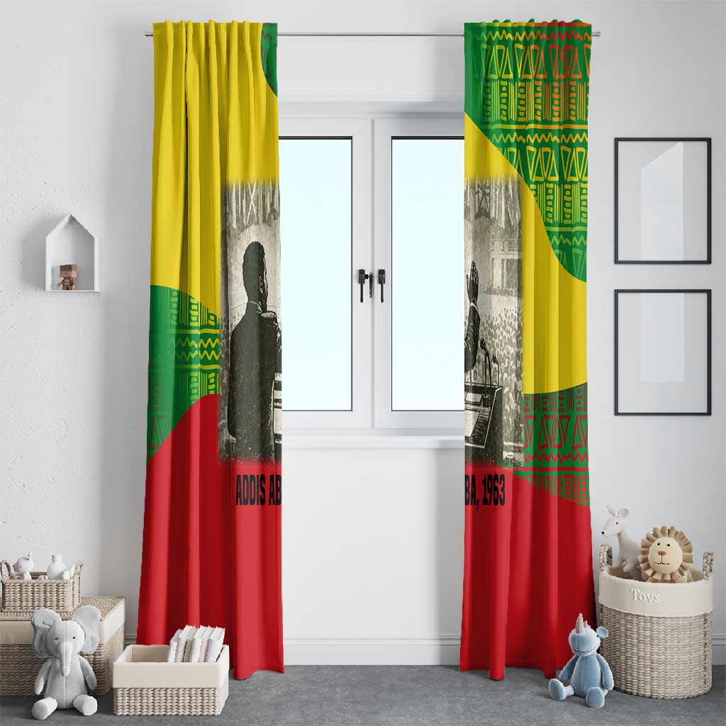 Ethiopia Haile Selassie I Window Curtain with Addis Ababa 1963 Speech Quote Pan-African Flag Colors and Kente Pattern - African Pride