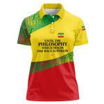 Ethiopia Haile Selassie I Women Polo Shirt with Addis Ababa 1963 Speech Quote Pan-African Flag Colors and Kente Pattern