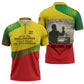 Ethiopia Haile Selassie I Zipper Polo Shirt with Addis Ababa 1963 Speech Quote Pan-African Flag Colors and Kente Pattern