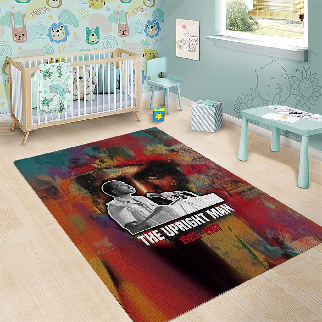 Thomas Sankara Burkina Faso Area Rug with Bold Portrait and The Upright Man Tribute Design - African Pride