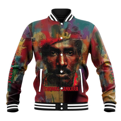 Thomas Sankara Burkina Faso Baseball Jacket with Bold Portrait and The Upright Man Tribute Design - African Pride
