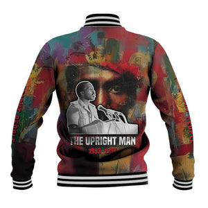 Thomas Sankara Burkina Faso Baseball Jacket with Bold Portrait and The Upright Man Tribute Design - African Pride
