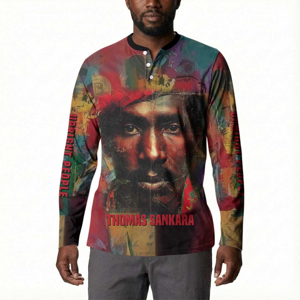 Thomas Sankara Burkina Faso Button Sweatshirt with Bold Portrait and The Upright Man Tribute Design
