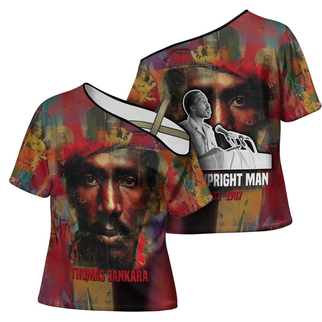 Thomas Sankara Burkina Faso Cross Shoulder Shirt with Bold Portrait and The Upright Man Tribute Design - African Pride