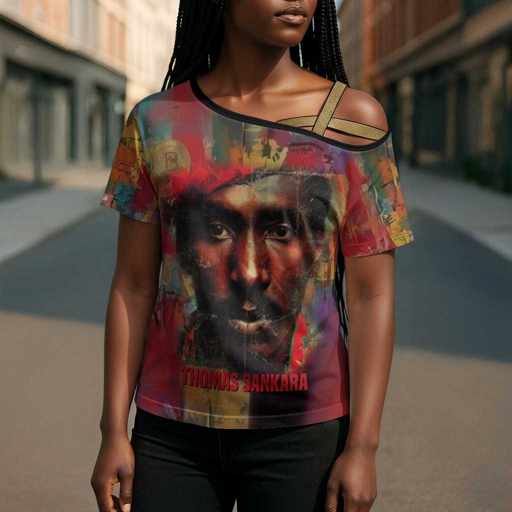 Thomas Sankara Burkina Faso Cross Shoulder Shirt with Bold Portrait and The Upright Man Tribute Design - African Pride
