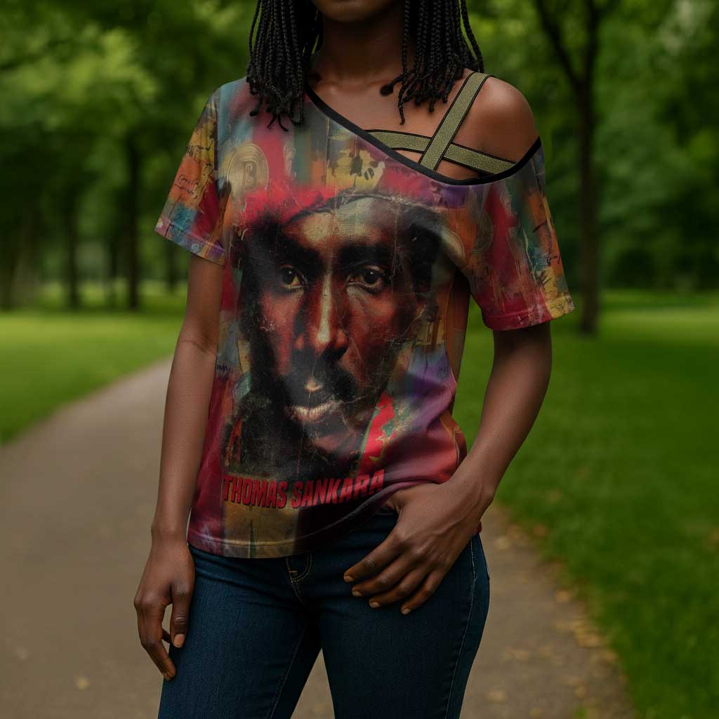 Thomas Sankara Burkina Faso Cross Shoulder Shirt with Bold Portrait and The Upright Man Tribute Design - African Pride