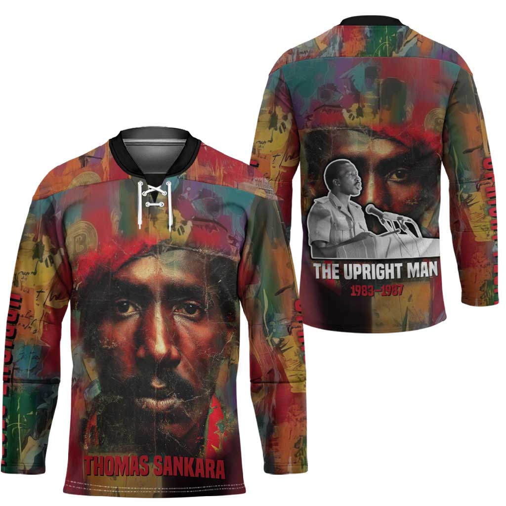 Thomas Sankara Burkina Faso Hockey Jersey with Bold Portrait and The Upright Man Tribute Design - African Pride