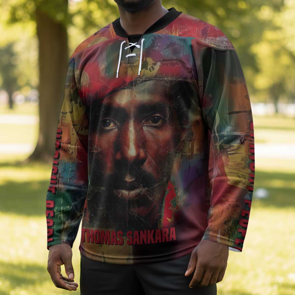 Thomas Sankara Burkina Faso Hockey Jersey with Bold Portrait and The Upright Man Tribute Design - African Pride