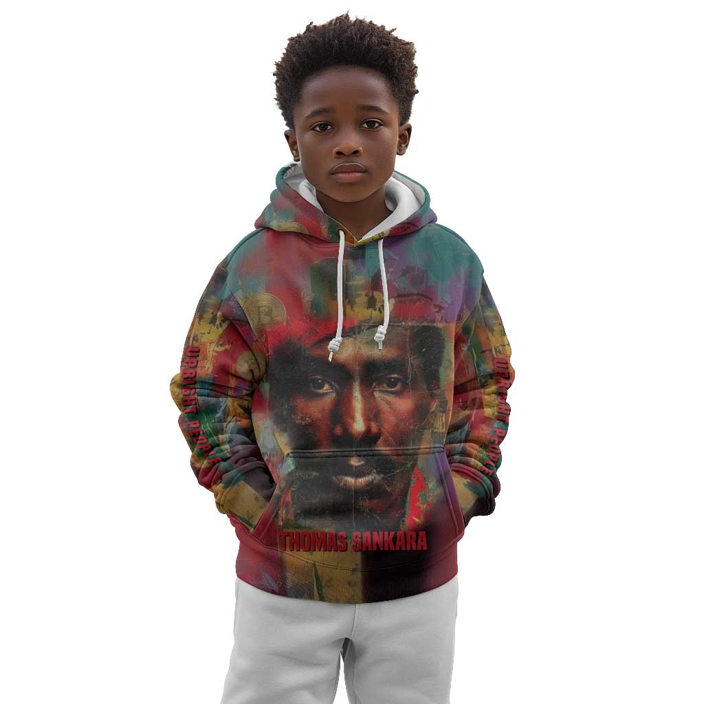 Thomas Sankara Burkina Faso Kid Hoodie with Bold Portrait and The Upright Man Tribute Design - African Pride