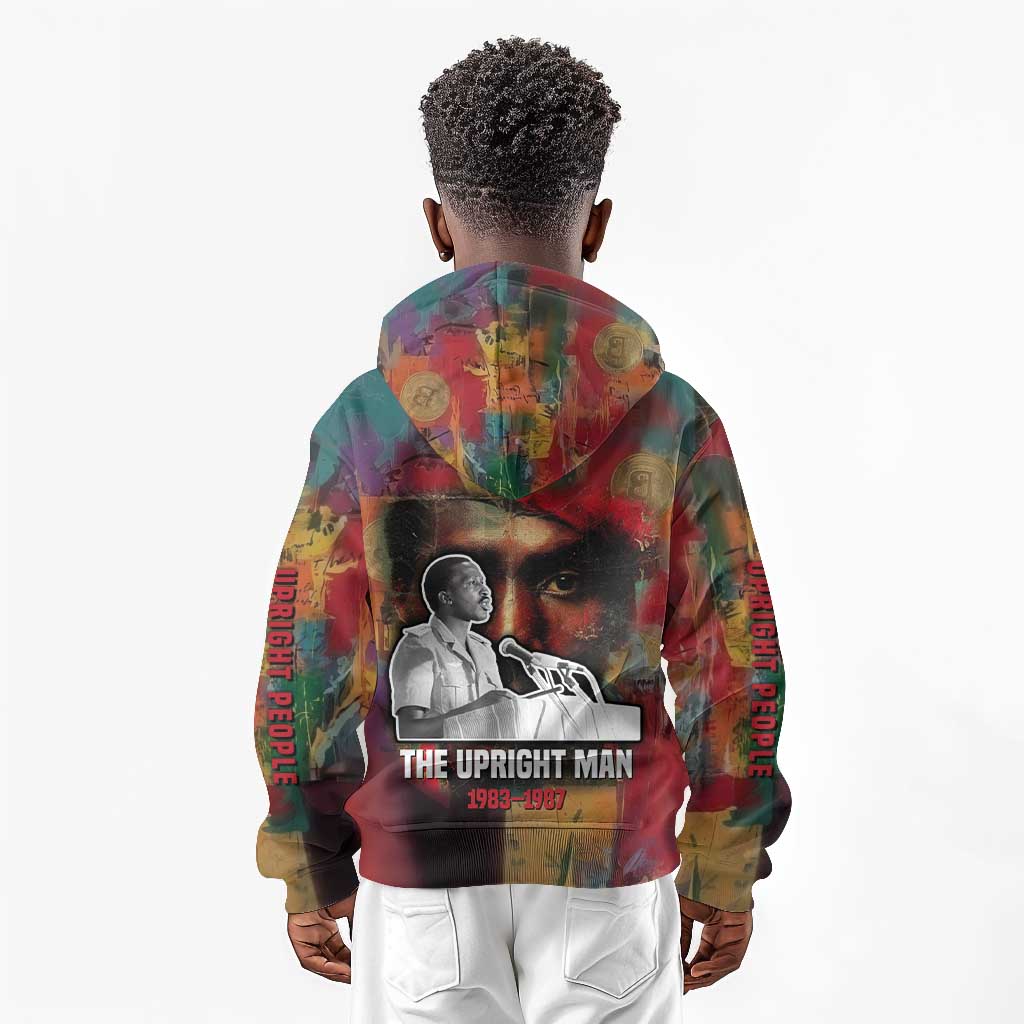 Thomas Sankara Burkina Faso Kid Hoodie with Bold Portrait and The Upright Man Tribute Design - African Pride