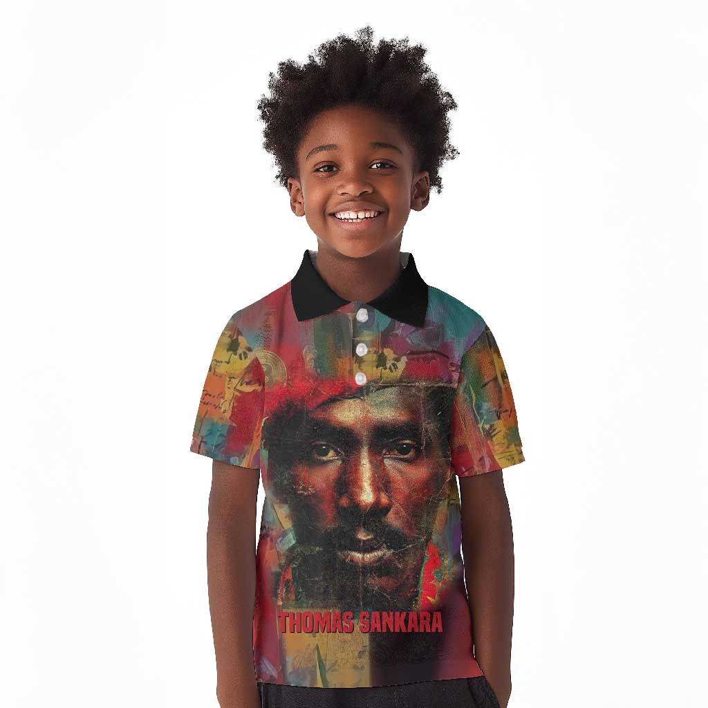 Thomas Sankara Burkina Faso Kid Polo Shirt with Bold Portrait and The Upright Man Tribute Design - African Pride