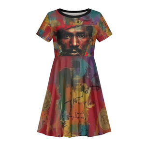 Thomas Sankara Burkina Faso Kid Short Sleeve Dress with Bold Portrait and The Upright Man Tribute Design - African Pride