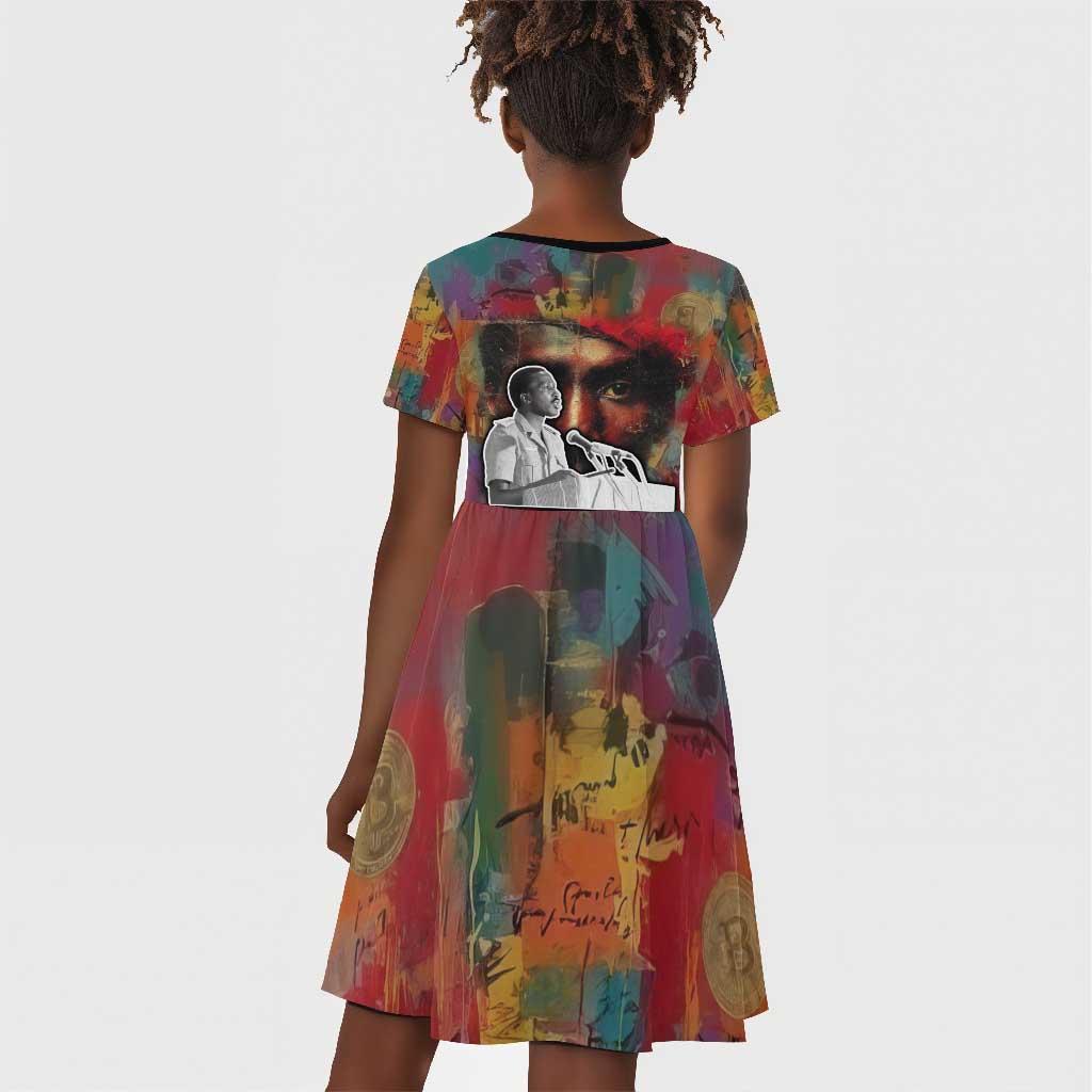 Thomas Sankara Burkina Faso Kid Short Sleeve Dress with Bold Portrait and The Upright Man Tribute Design - African Pride
