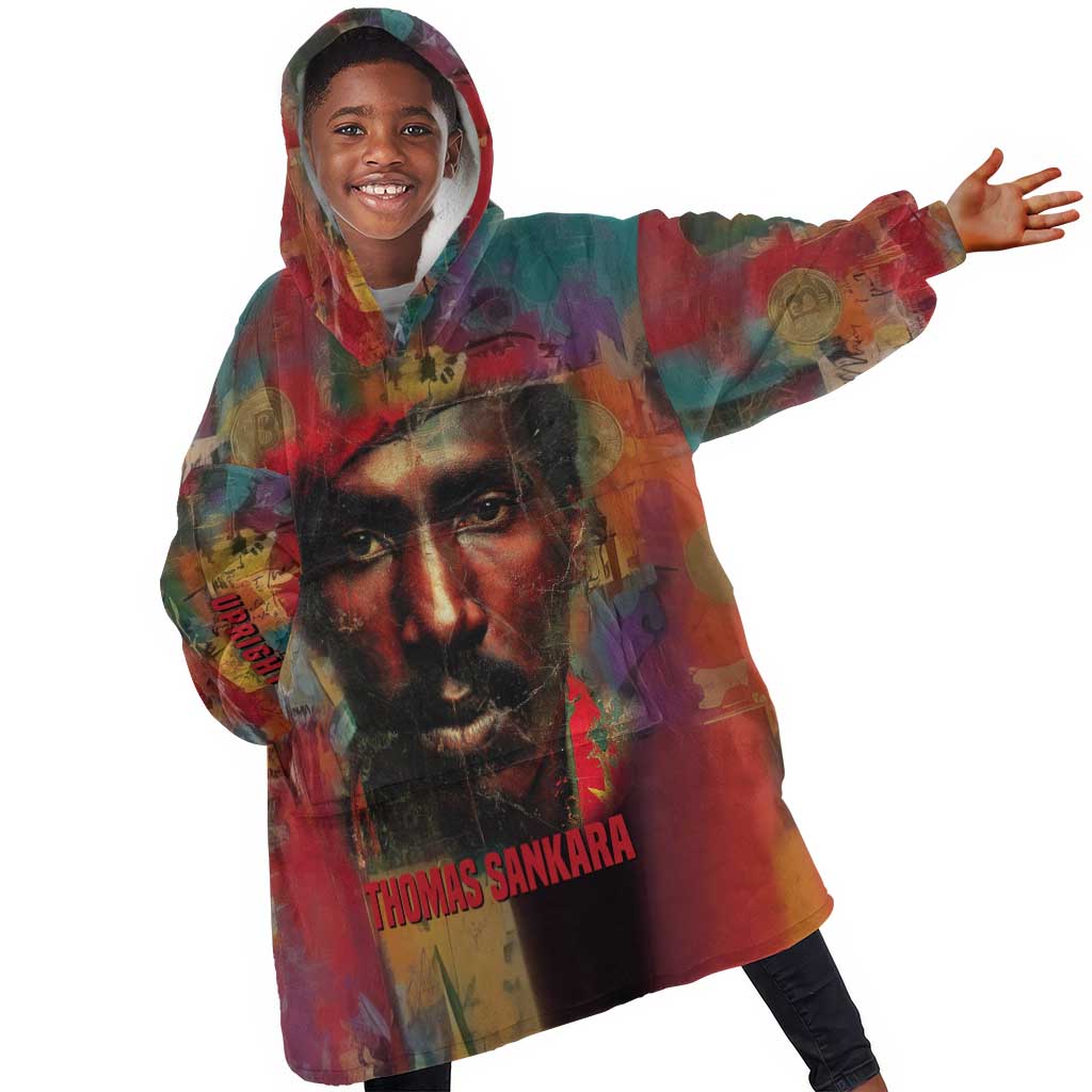 Thomas Sankara Burkina Faso Kid Wearable Blanket Hoodie with Bold Portrait and The Upright Man Tribute Design - African Pride