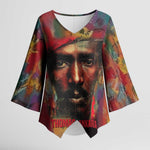 Thomas Sankara Burkina Faso Kimono Sleeve Blouse with Bold Portrait and The Upright Man Tribute Design - African Pride