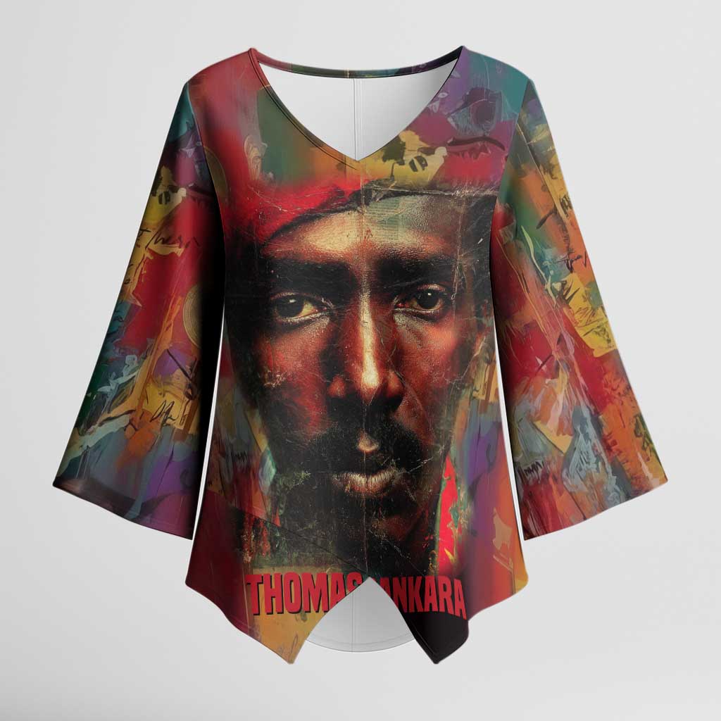 Thomas Sankara Burkina Faso Kimono Sleeve Blouse with Bold Portrait and The Upright Man Tribute Design - African Pride