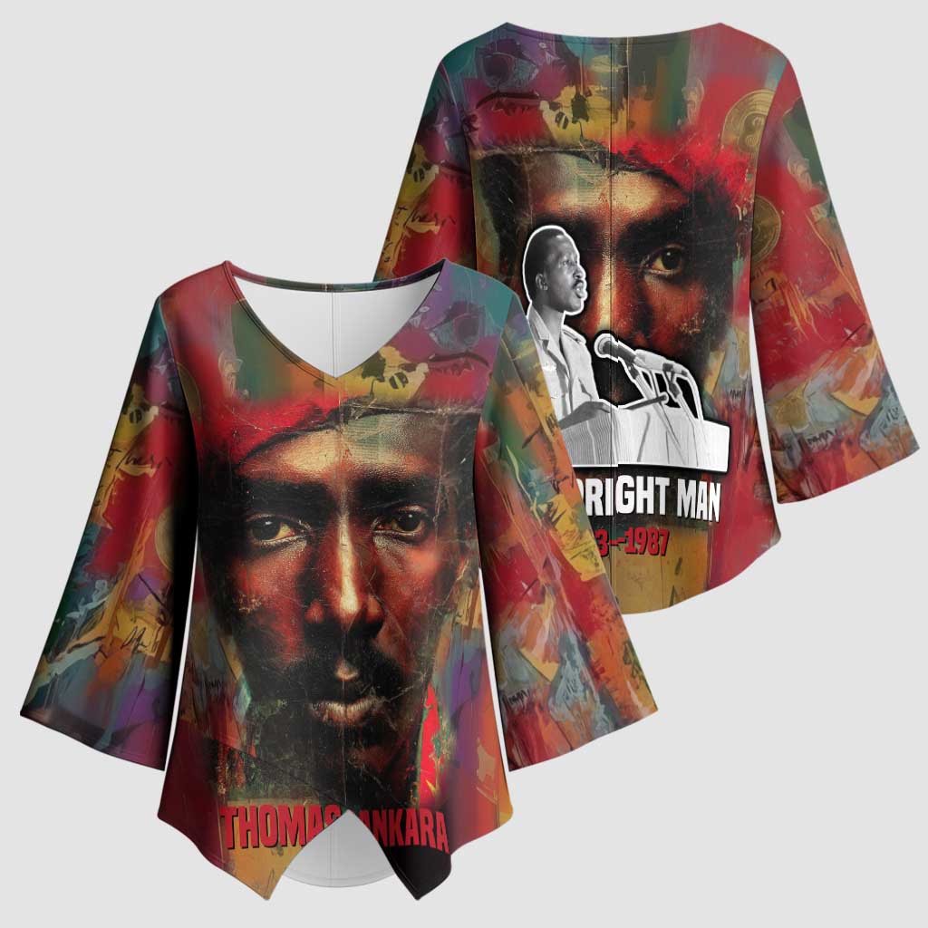 Thomas Sankara Burkina Faso Kimono Sleeve Blouse with Bold Portrait and The Upright Man Tribute Design - African Pride