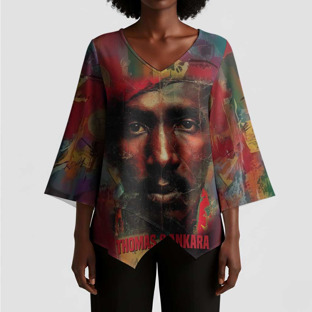 Thomas Sankara Burkina Faso Kimono Sleeve Blouse with Bold Portrait and The Upright Man Tribute Design - African Pride
