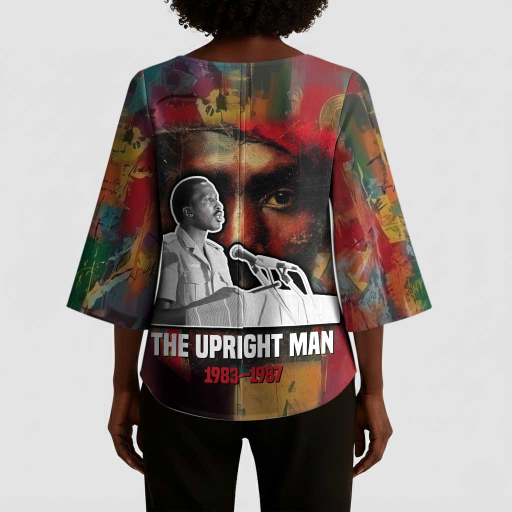 Thomas Sankara Burkina Faso Kimono Sleeve Blouse with Bold Portrait and The Upright Man Tribute Design - African Pride