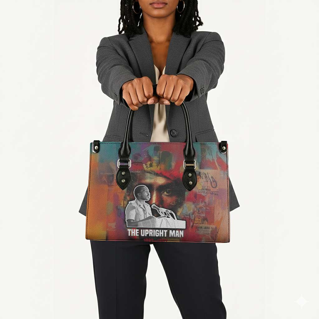 Thomas Sankara Burkina Faso Leather Bag with Bold Portrait and The Upright Man Tribute Design - African Pride