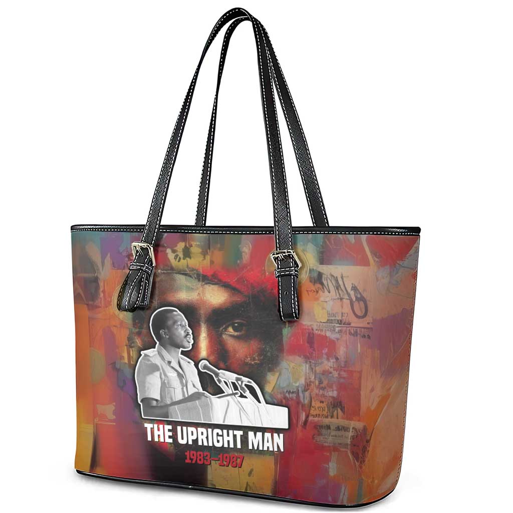 Thomas Sankara Burkina Faso Leather Tote Bag with Bold Portrait and The Upright Man Tribute Design - African Pride
