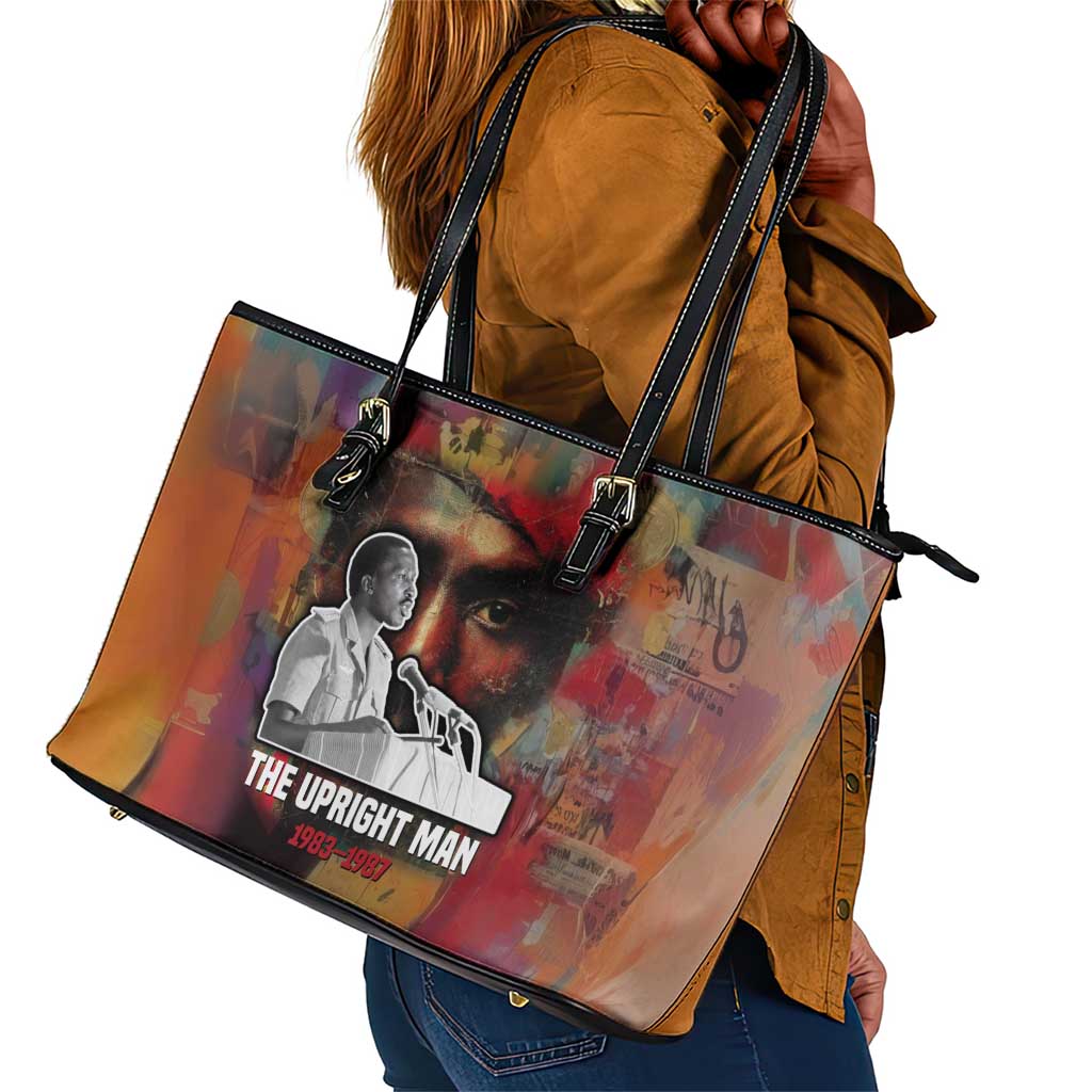 Thomas Sankara Burkina Faso Leather Tote Bag with Bold Portrait and The Upright Man Tribute Design - African Pride