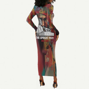 Thomas Sankara Burkina Faso Long Sleeve Bodycon Dress with Bold Portrait and The Upright Man Tribute Design - African Pride
