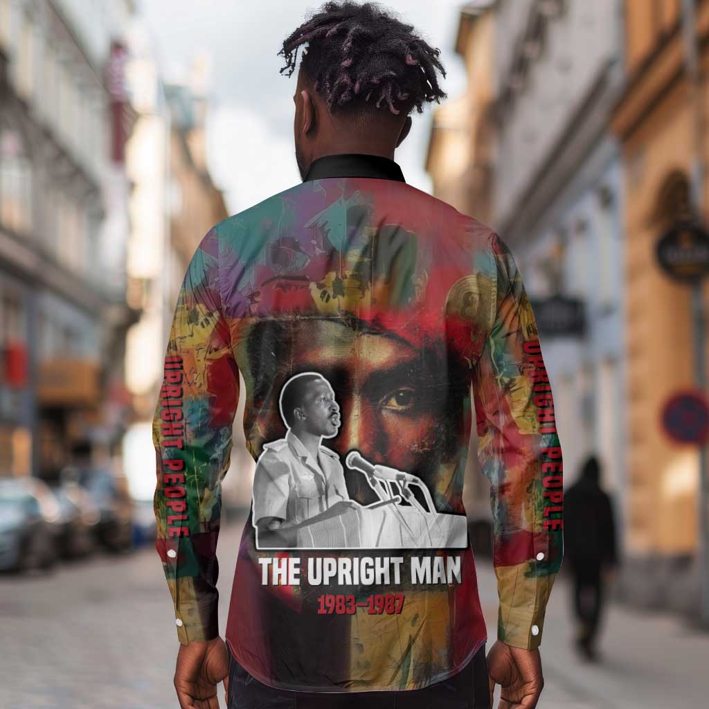 Thomas Sankara Burkina Faso Long Sleeve Button Shirt with Bold Portrait and The Upright Man Tribute Design - African Pride