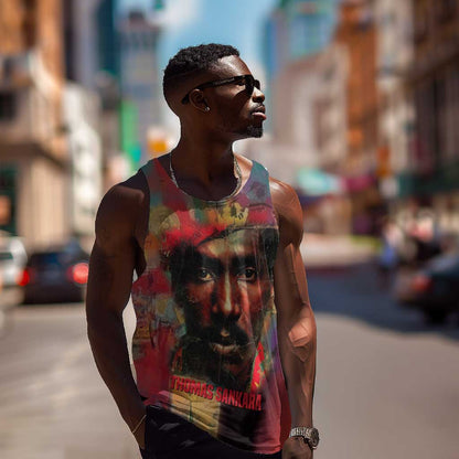 Thomas Sankara Burkina Faso Men Tank Top with Bold Portrait and The Upright Man Tribute Design - African Pride