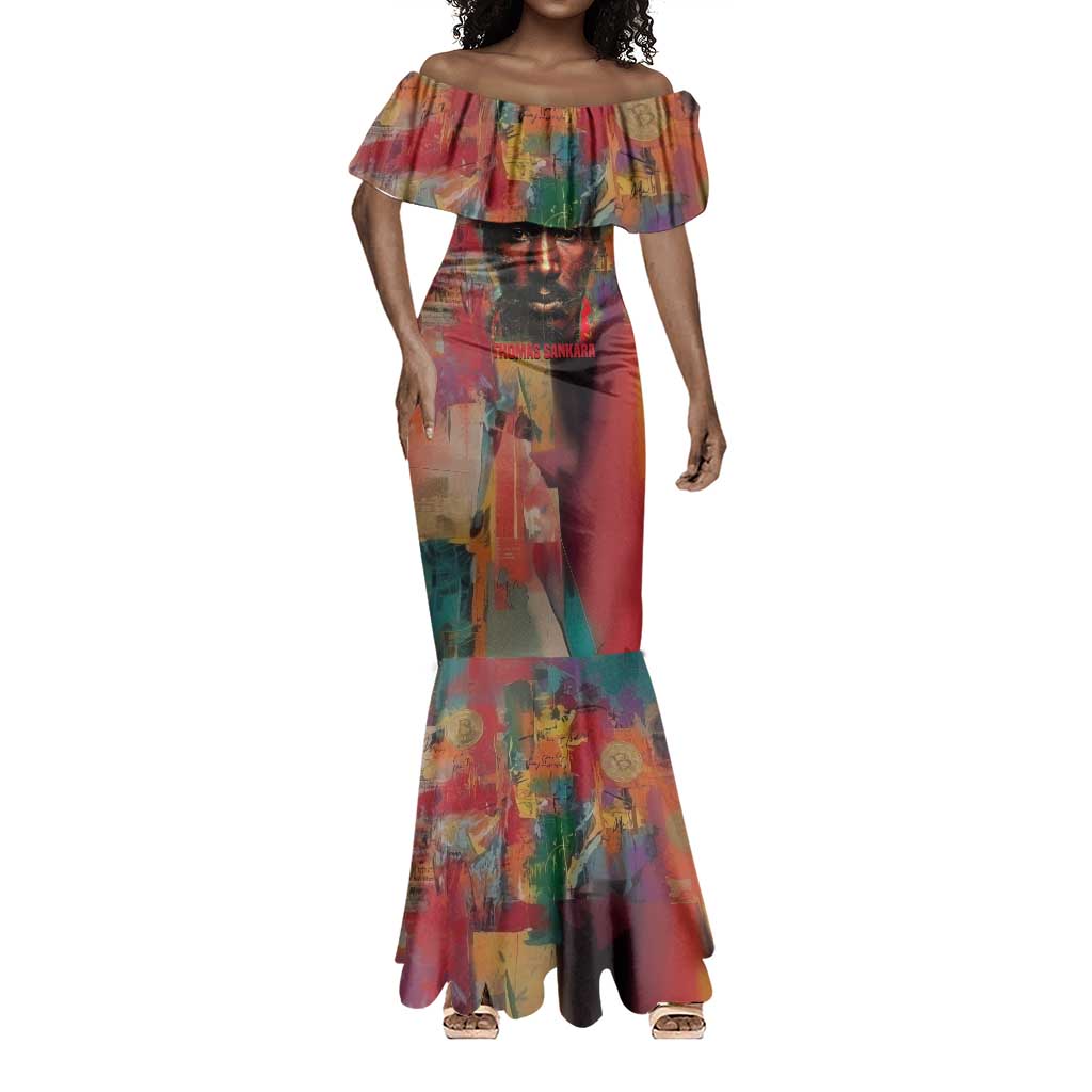 Thomas Sankara Burkina Faso Mermaid Dress with Bold Portrait and The Upright Man Tribute Design - African Pride