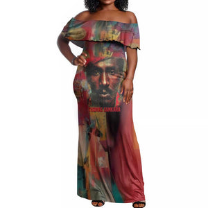 Thomas Sankara Burkina Faso Off Shoulder Maxi Dress with Bold Portrait and The Upright Man Tribute Design - African Pride