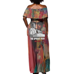 Thomas Sankara Burkina Faso Off Shoulder Maxi Dress with Bold Portrait and The Upright Man Tribute Design - African Pride