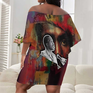 Thomas Sankara Burkina Faso Off Shoulder Short Dress with Bold Portrait and The Upright Man Tribute Design - African Pride