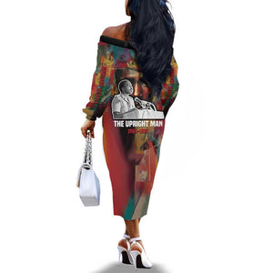 Thomas Sankara Burkina Faso Off The Shoulder Long Sleeve Dress with Bold Portrait and The Upright Man Tribute Design - African Pride