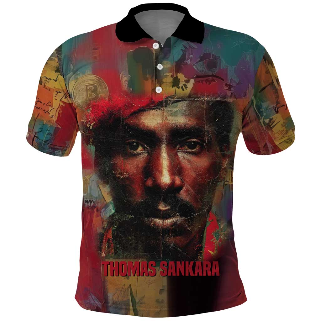 Thomas Sankara Burkina Faso Polo Shirt with Bold Portrait and The Upright Man Tribute Design - African Pride