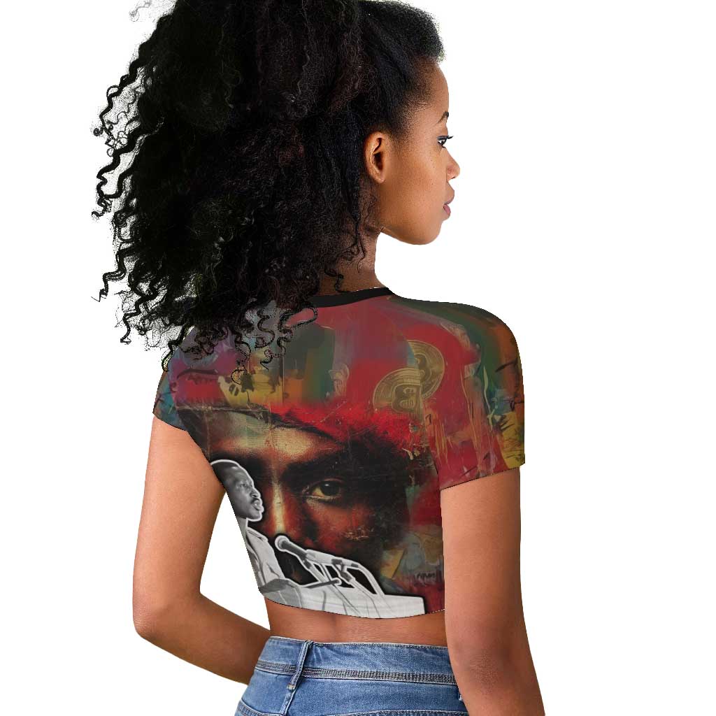 Thomas Sankara Burkina Faso Raglan Cropped T shirt with Bold Portrait and The Upright Man Tribute Design - African Pride