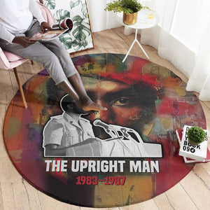 Thomas Sankara Burkina Faso Round Carpet with Bold Portrait and The Upright Man Tribute Design - African Pride