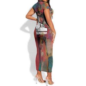 Thomas Sankara Burkina Faso Short Sleeve Bodycon Dress with Bold Portrait and The Upright Man Tribute Design - African Pride