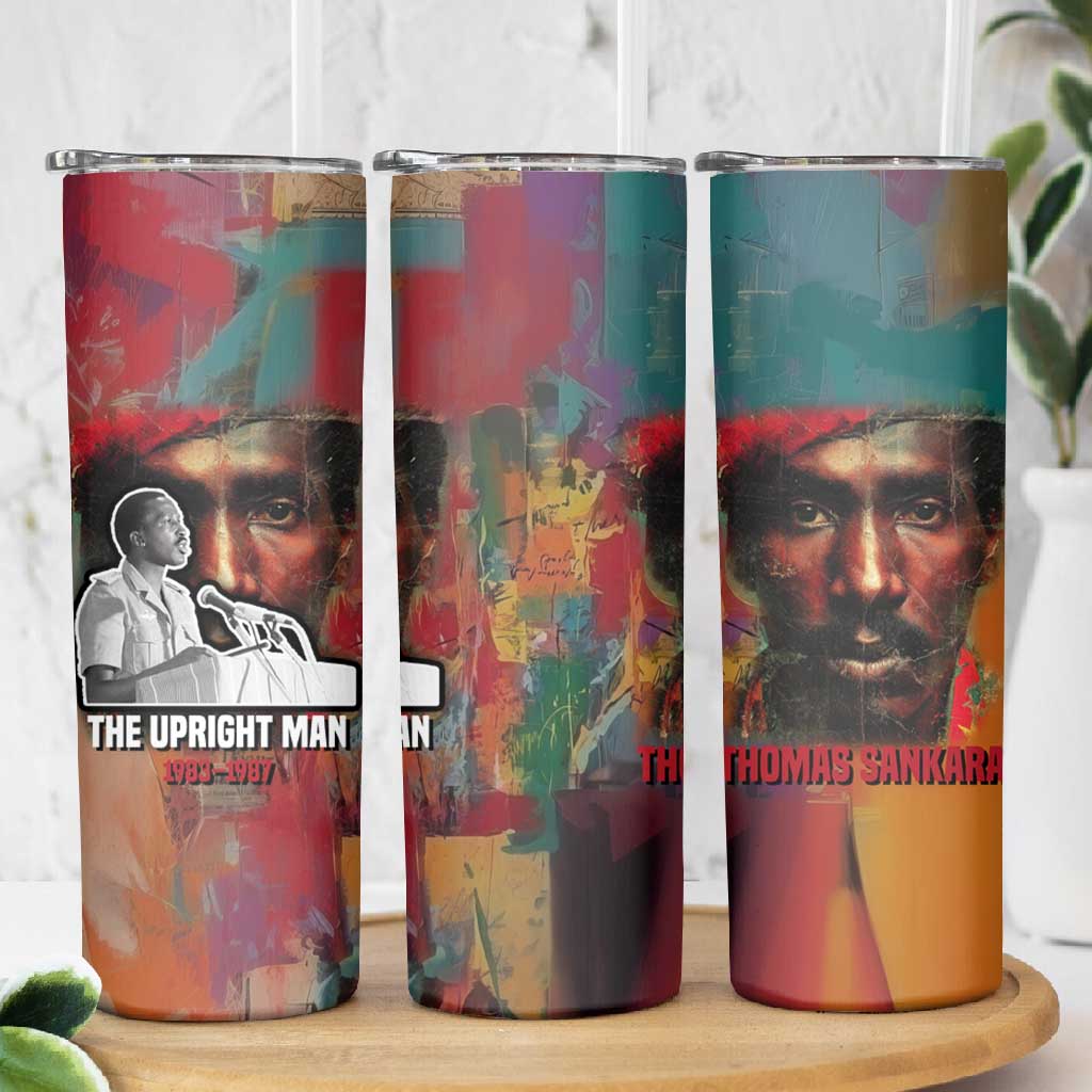 Thomas Sankara Burkina Faso Skinny Tumbler with Bold Portrait and The Upright Man Tribute Design - African Pride
