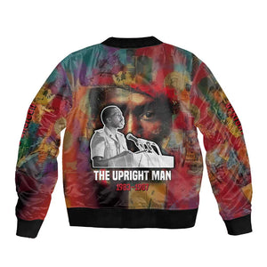 Thomas Sankara Burkina Faso Sleeve Zip Bomber Jacket with Bold Portrait and The Upright Man Tribute Design - African Pride