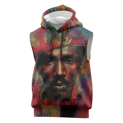 Thomas Sankara Burkina Faso Sleeveless Hoodie with Bold Portrait and The Upright Man Tribute Design - African Pride